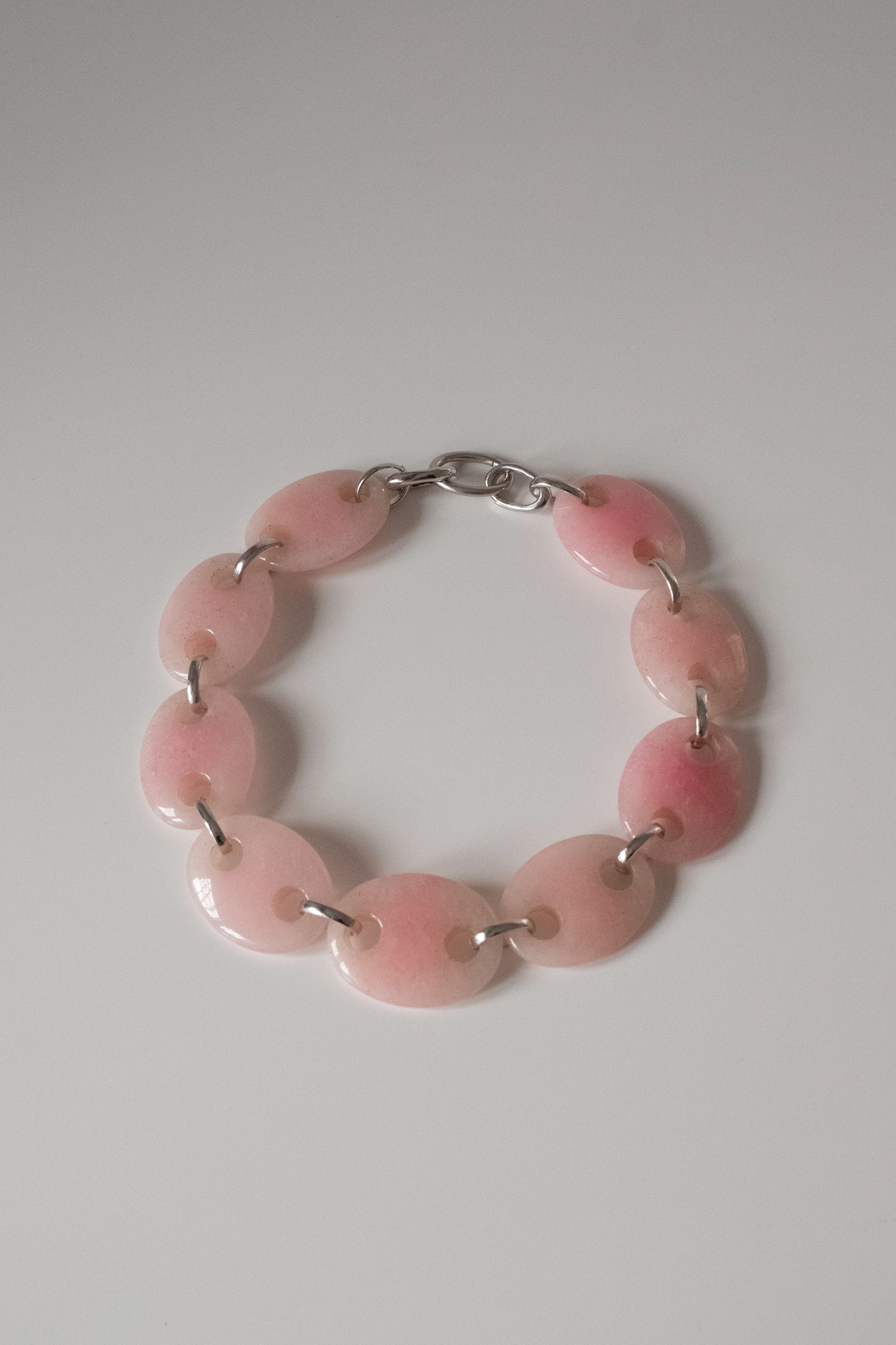 Oval Pink Quartz Link Chain Necklace
