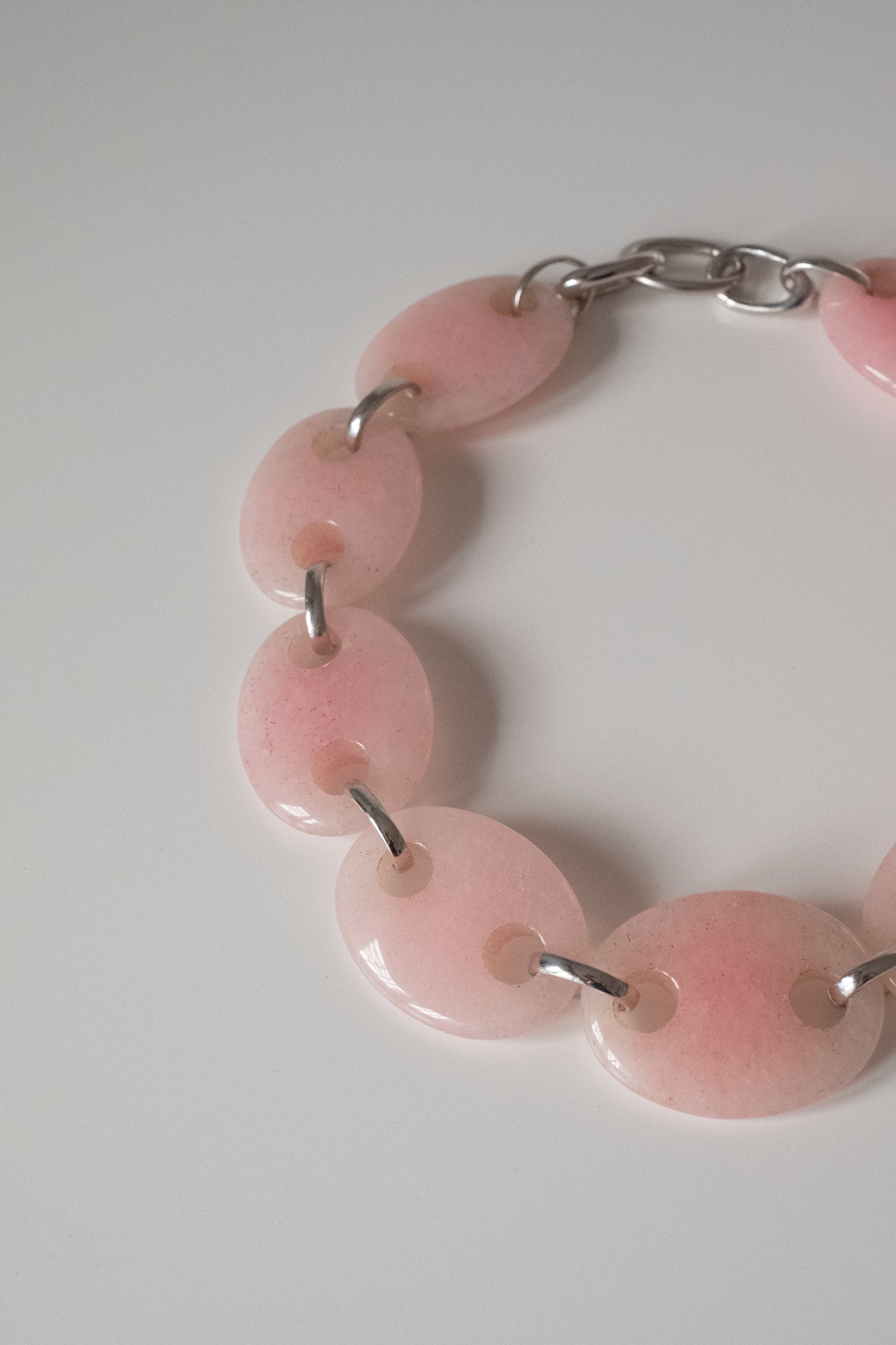 Oval Pink Quartz Link Chain Necklace
