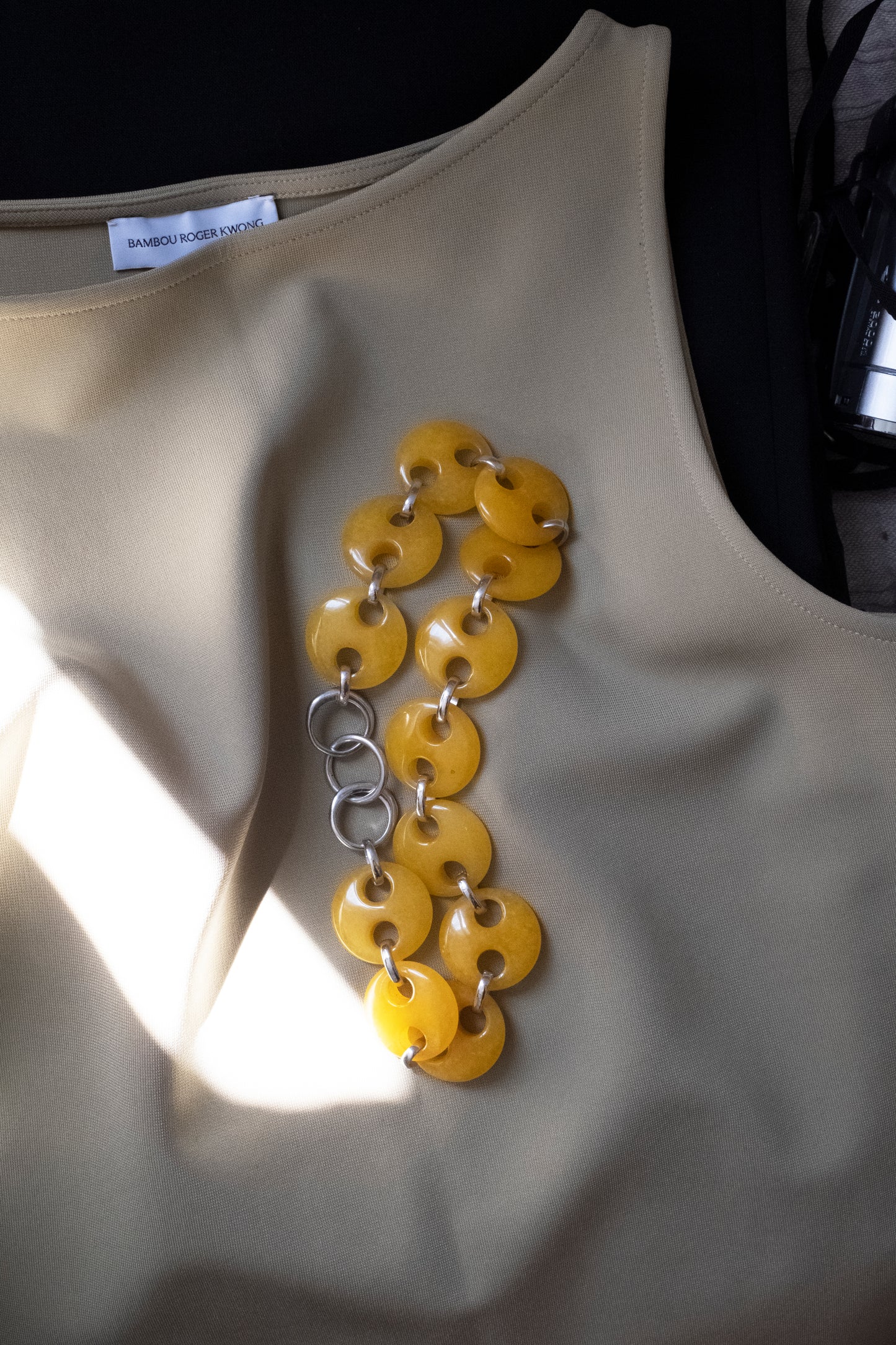 Circle Yellow Jade Link Chain Necklace