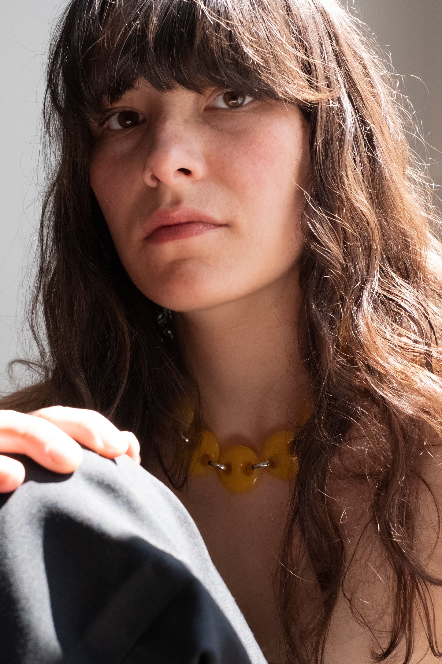 Circle Yellow Jade Link Chain Necklace