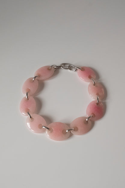 Oval Pink Quartz Link Chain Necklace