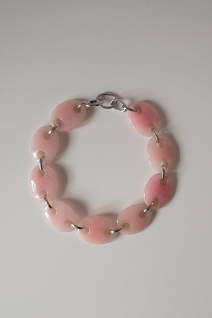 Oval Pink Quartz Link Chain Necklace