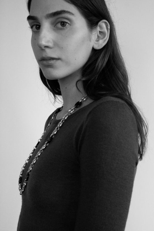 Onyx Sailor Mesh Chain Necklace