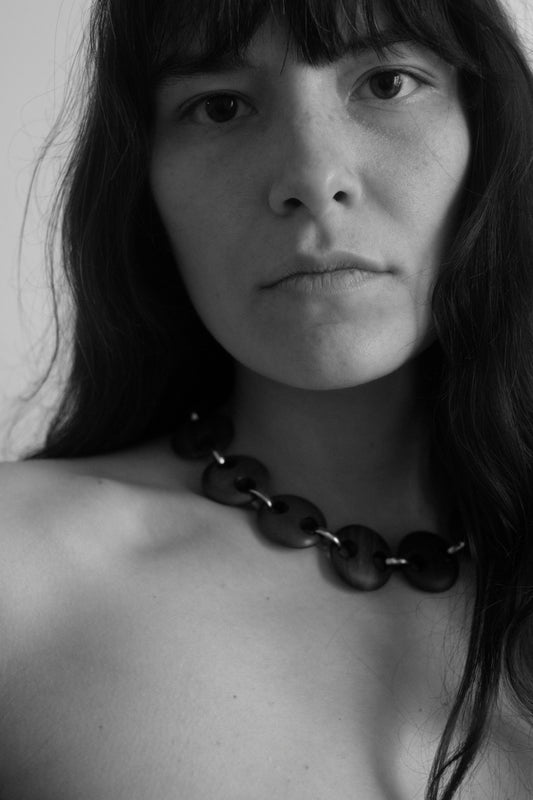Circle Walnut Link Chain Necklace
