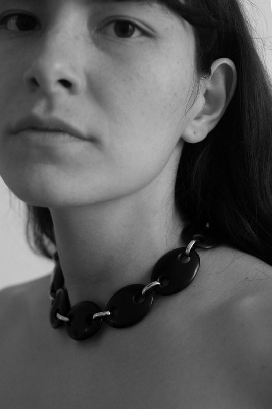 Oval Ebony Link Chain Necklace